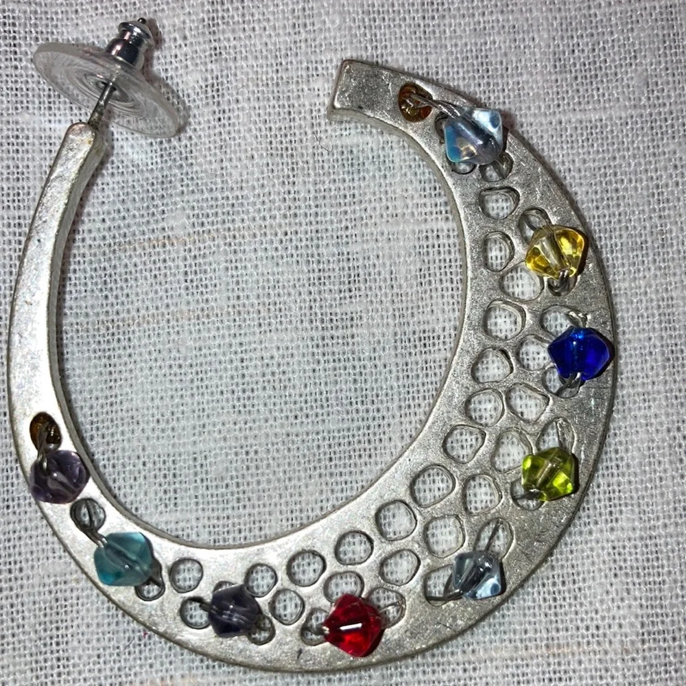 One pair like-new ST earrings w/ 9 transparent colored beads wired on $17 - Picture 2 of 5